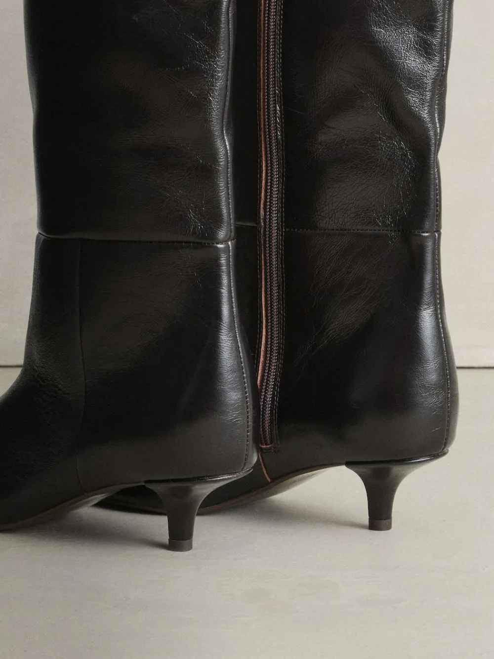 Next Crinkle Effect Leather Signature Underset Heel Knee High Boots^Women Boots & Wellies|Boots