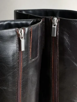 Next Crinkle Effect Leather Signature Underset Heel Knee High Boots^Women Boots & Wellies|Boots