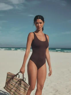 New Next Chocolate Brown Dd+ Wired Scoop Neck Tummy Control Swimsuit