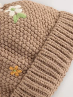 Next Chocolate Brown Embroidered Beanie (1-13yrs)^ Hats & Scratch Mitts|Hats