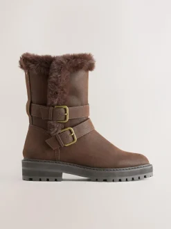 Next Extra Wide Fit Forever Comfort® Double Buckle Faux Fur Lined Ankle Boots^Women Wide Fit & Extra Wide Fit