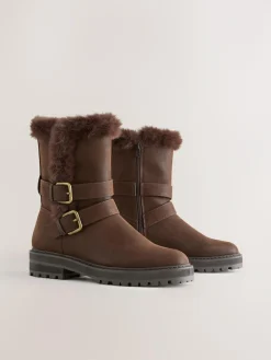 Next Extra Wide Fit Forever Comfort® Double Buckle Faux Fur Lined Ankle Boots^Women Wide Fit & Extra Wide Fit