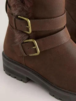 Next Extra Wide Fit Forever Comfort® Double Buckle Faux Fur Lined Ankle Boots^Women Wide Fit & Extra Wide Fit