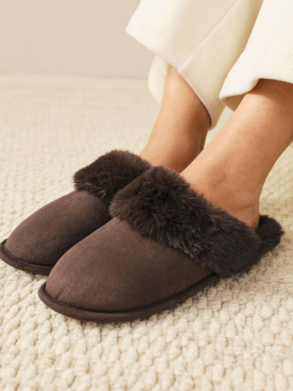 Next Faux Fur Suede Mule Slippers^Women Slippers|All Night & Lounge
