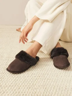 Next Faux Fur Suede Mule Slippers^Women Slippers|All Night & Lounge