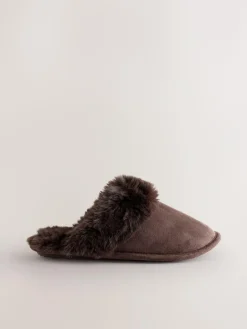 Next Faux Fur Suede Mule Slippers^Women Slippers|All Night & Lounge