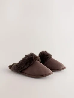 Next Faux Fur Suede Mule Slippers^Women Slippers|All Night & Lounge