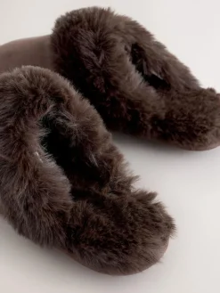 Next Faux Fur Suede Mule Slippers^Women Slippers|All Night & Lounge