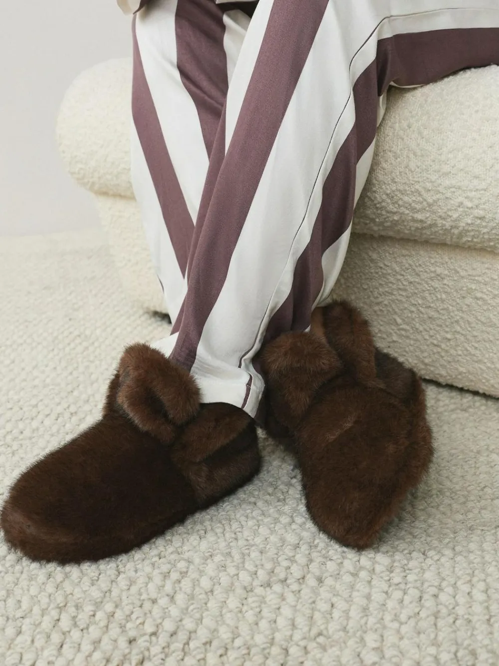 Next Chocolate Brown Faux Fur Boot Slippers^Women Slippers