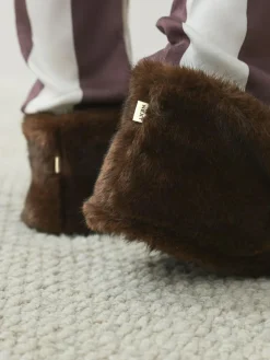 Next Chocolate Brown Faux Fur Boot Slippers^Women Slippers