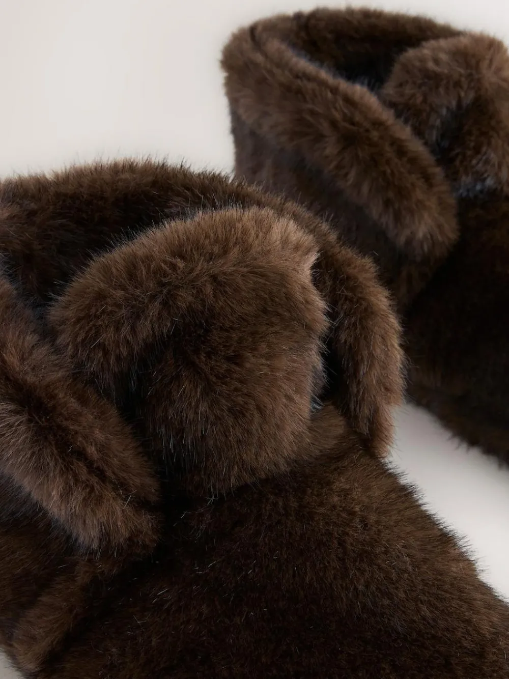 Next Chocolate Brown Faux Fur Boot Slippers^Women Slippers