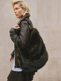 New Next Faux Fur Shoulder Bag Chocolate Brown