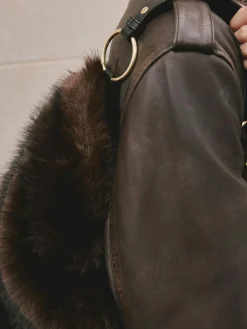 New Next Faux Fur Shoulder Bag Chocolate Brown