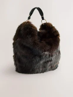 New Next Faux Fur Shoulder Bag Chocolate Brown