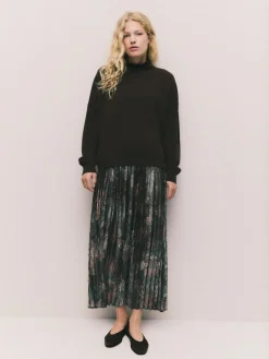 Best Next 2-In-1 Knitted Jumper with Pleated Midi Skirt Chocolate Brown Floral