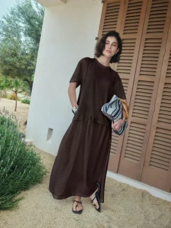 New Next Jersey Two In One T-Shirt Dress Chocolate Brown