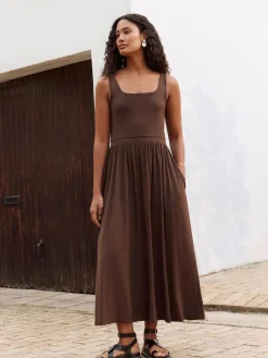 Next Jersey Waisted Summer Dress Chocolate Brown