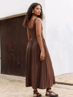 Next Jersey Waisted Summer Dress Chocolate Brown