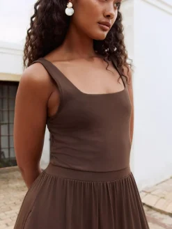 Next Jersey Waisted Summer Dress Chocolate Brown