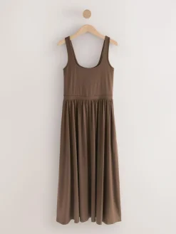 Next Jersey Waisted Summer Dress Chocolate Brown