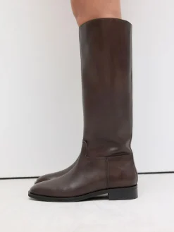 Online Next Standard/Wide Fit Forever Comfort® Flat Riding Boots Chocolate Brown Leather