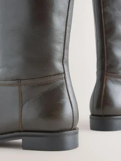 Online Next Standard/Wide Fit Forever Comfort® Flat Riding Boots Chocolate Brown Leather