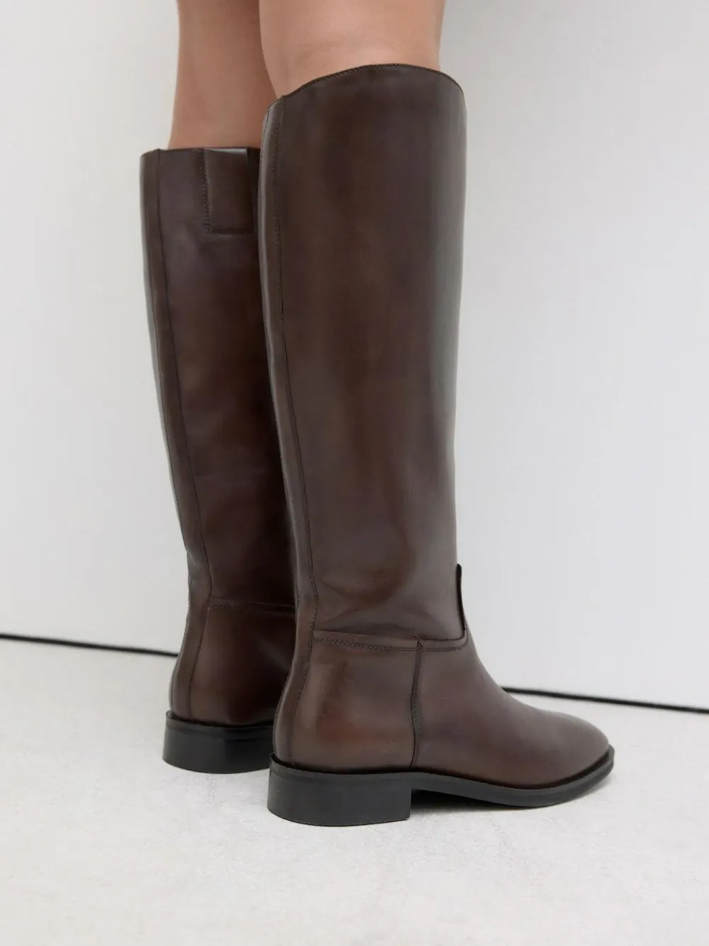 Online Next Standard/Wide Fit Forever Comfort® Flat Riding Boots Chocolate Brown Leather