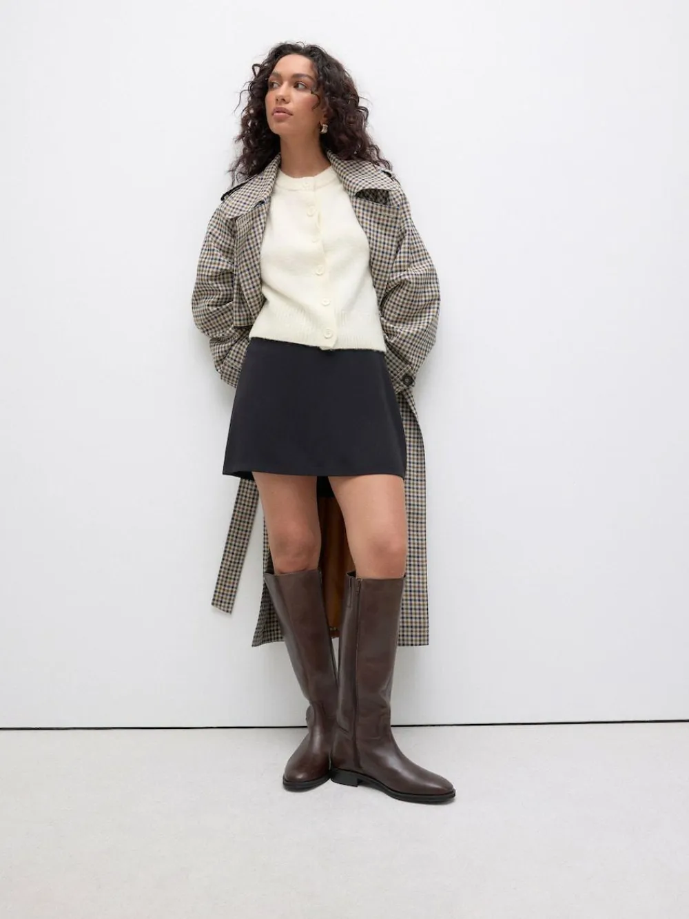 Online Next Standard/Wide Fit Forever Comfort® Flat Riding Boots Chocolate Brown Leather