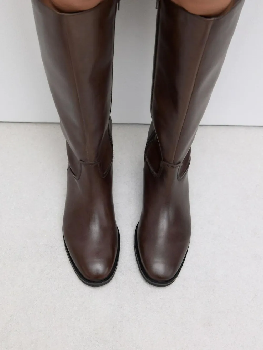 Online Next Standard/Wide Fit Forever Comfort® Flat Riding Boots Chocolate Brown Leather
