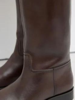 Online Next Standard/Wide Fit Forever Comfort® Flat Riding Boots Chocolate Brown Leather