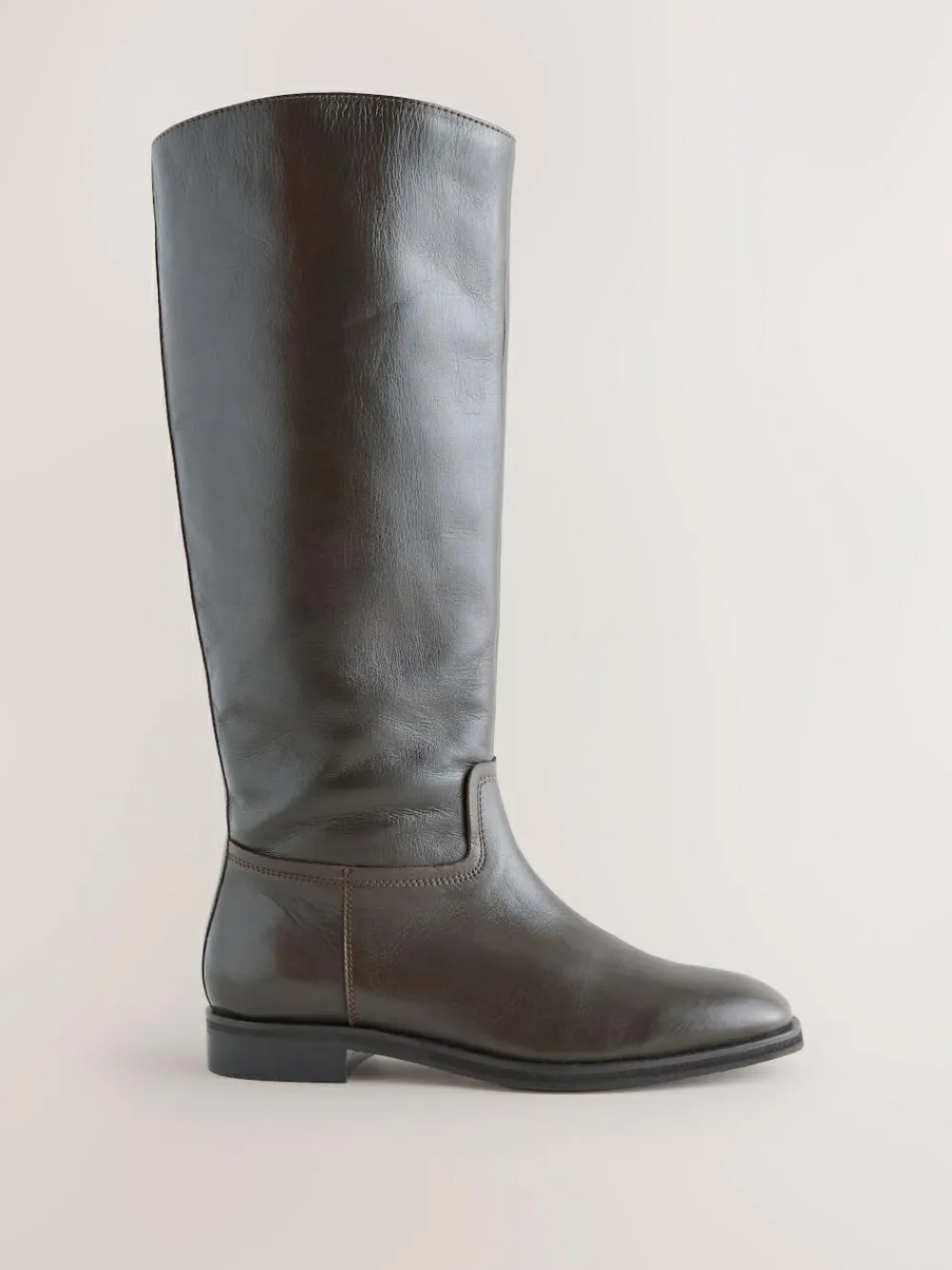 Online Next Standard/Wide Fit Forever Comfort® Flat Riding Boots Chocolate Brown Leather