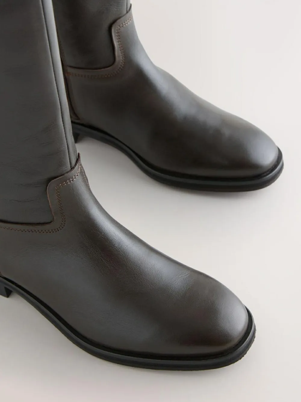 Online Next Standard/Wide Fit Forever Comfort® Flat Riding Boots Chocolate Brown Leather