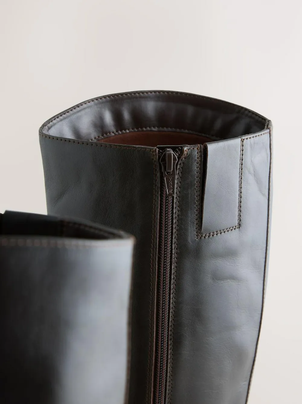 Online Next Standard/Wide Fit Forever Comfort® Flat Riding Boots Chocolate Brown Leather