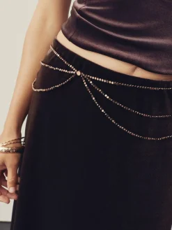 Next Metallic Skinny Tiered Beaded Belt^Women Belts