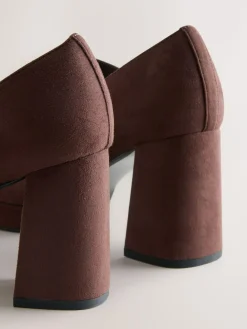 Hot Next Forever Comfort® Brogue Mary Jane Platform Block Heels Chocolate Brown Microfibre