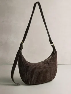 Next Chocolate Brown N. Premium Suede Sling Weave Shoulder Bag^Women Bags