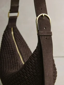Next Chocolate Brown N. Premium Suede Sling Weave Shoulder Bag^Women Bags