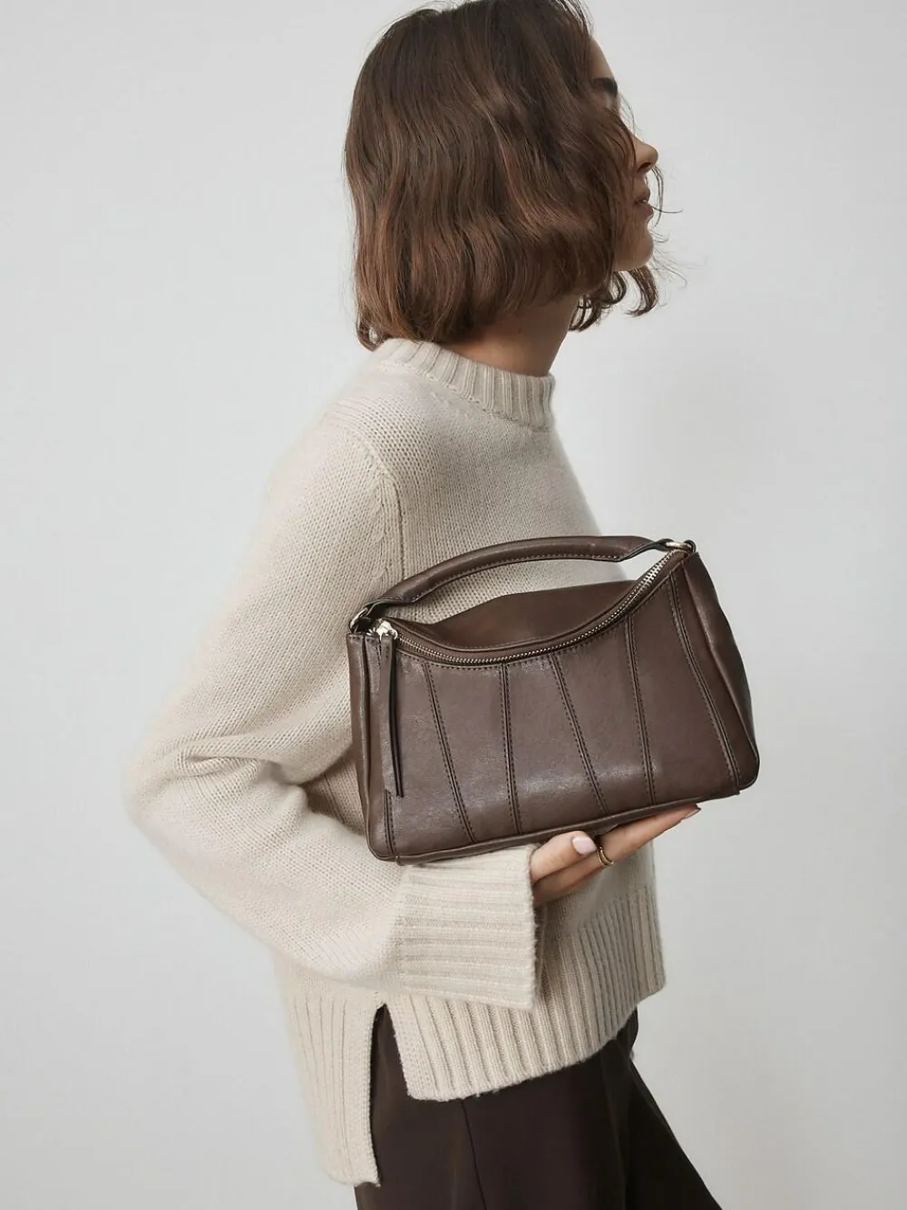 Next Chocolate Brown Panel Cross-Body Bag^Women Bags