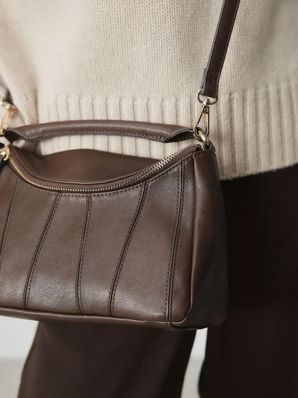 Next Chocolate Brown Panel Cross-Body Bag^Women Bags