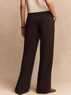 Discount Next Ponte Wide Leg Trousers With Gold Button Detailing Chocolate Brown