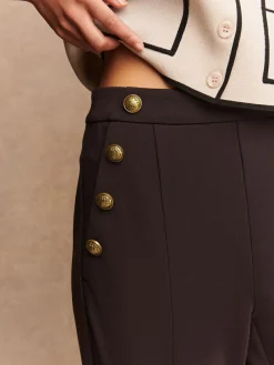 Discount Next Ponte Wide Leg Trousers With Gold Button Detailing Chocolate Brown