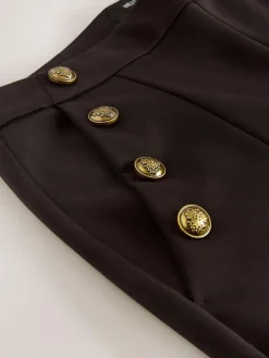 Discount Next Ponte Wide Leg Trousers With Gold Button Detailing Chocolate Brown