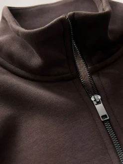 Outlet Next Chocolate Brown Quarter Zip Cotton Rich Jersey Sweatshirt