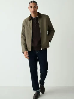 Next Chocolate Brown Relaxed Fit Ribbed Grandad Collar Jumper with Wool^ Knitwear|Knitwear