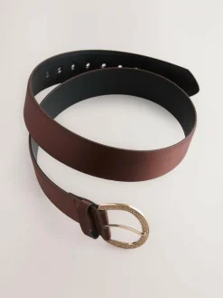Hot Next Satin Belt with Diamante Buckle Chocolate Brown