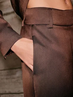 Next Chocolate Brown Satin Elastic Back Wide Leg Trousers^Women Pants