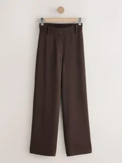 Next Chocolate Brown Satin Elastic Back Wide Leg Trousers^Women Pants