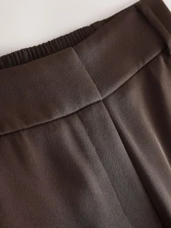 Next Chocolate Brown Satin Elastic Back Wide Leg Trousers^Women Pants