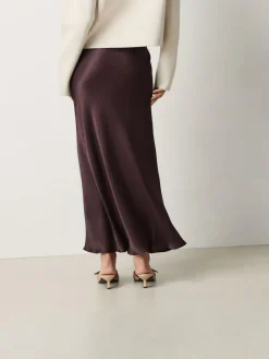Online Next Chocolate Brown Satin Midi Skirt