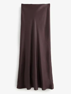 Online Next Chocolate Brown Satin Midi Skirt